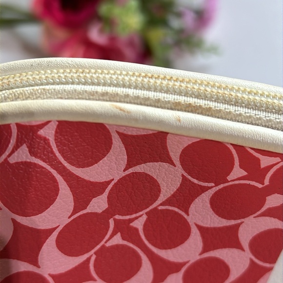 Coach Coated Canvas Pink Red Cosmetics Pouch 9” Coach coated Canvas Travel - Picture 8 of 16